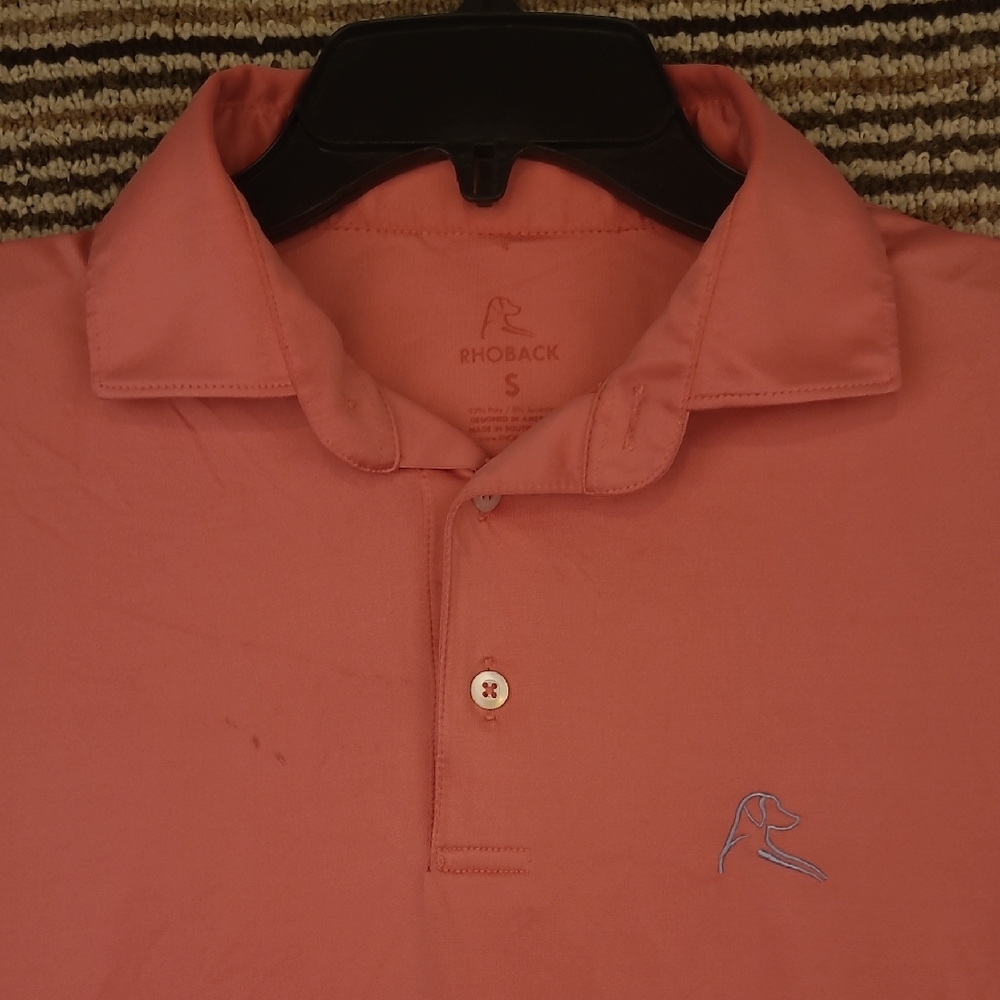 RHOBACK Solid Pink Golf Logo Small‎ Mens Embroidered Polo Short Sleeve Shirt